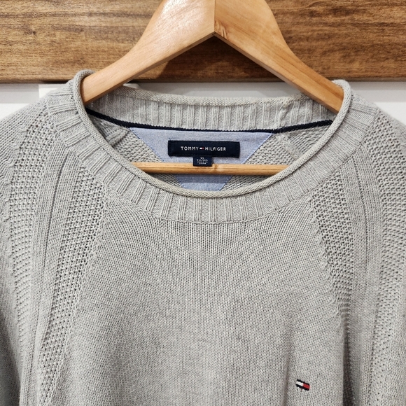 Tommy Hilfiger Sweater Mens XL Gray Roll Neck Knitted Pullover Fisherman - Picture 2 of 9